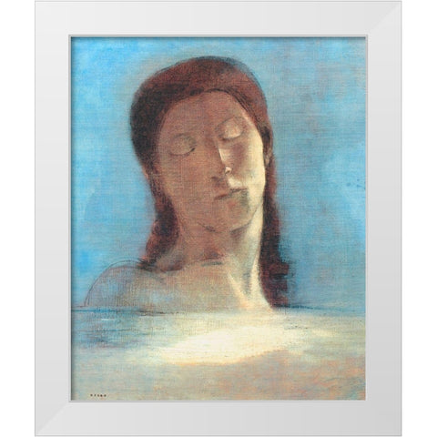 Closed Eyes - Female White Modern Wood Framed Art Print by Redon, Odilon
