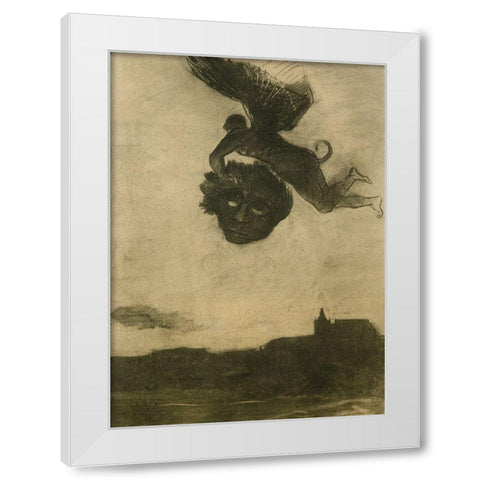 Devil Carrying Off A Head White Modern Wood Framed Art Print by Redon, Odilon