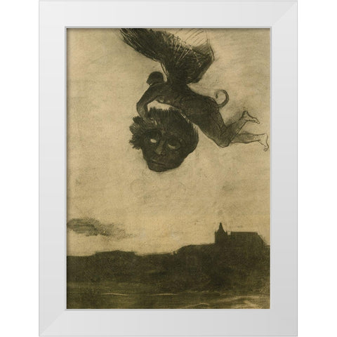 Devil Carrying Off A Head White Modern Wood Framed Art Print by Redon, Odilon