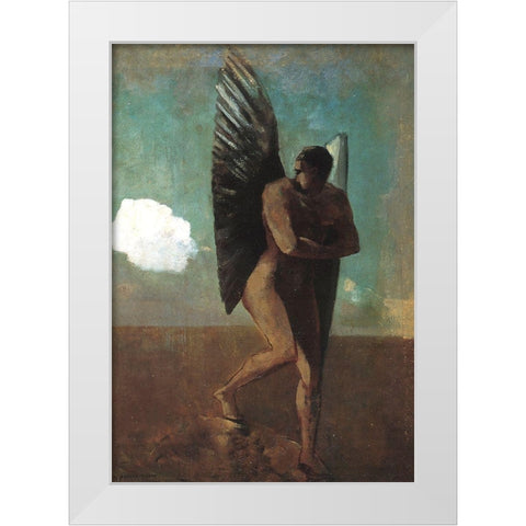 Fallen Angel Looking At A Cloud White Modern Wood Framed Art Print by Redon, Odilon