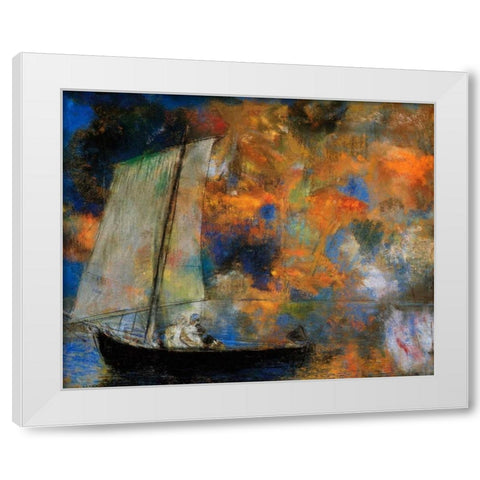 Flower Clouds White Modern Wood Framed Art Print by Redon, Odilion