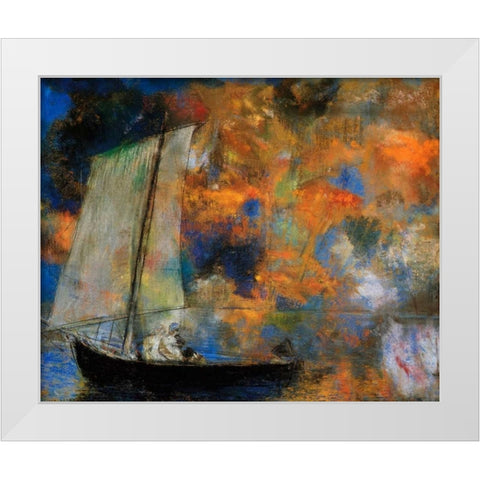 Flower Clouds White Modern Wood Framed Art Print by Redon, Odilion
