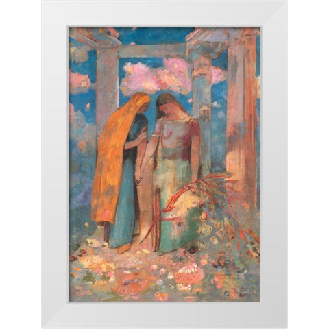 Mystical Conversation White Modern Wood Framed Art Print by Redon, Odilion