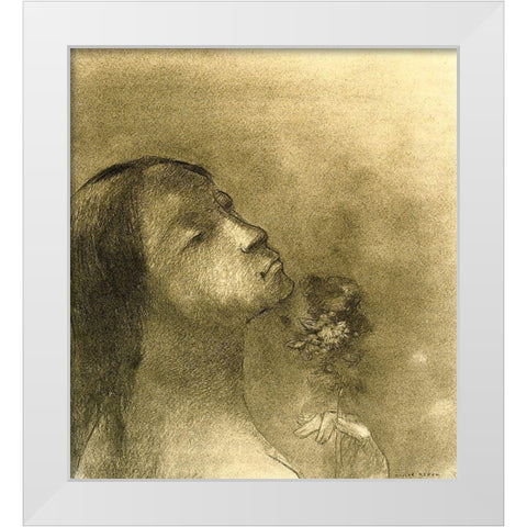 The Scent Of Evil White Modern Wood Framed Art Print by Redon, Odilon