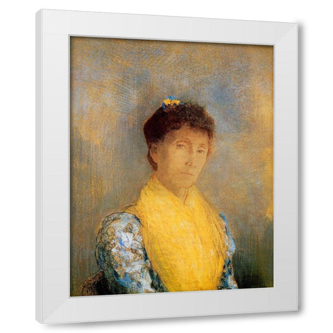 Woman With A Yellow Bodice White Modern Wood Framed Art Print by Redon, Odilon