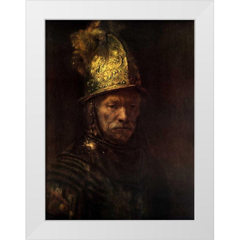 Man With Gold Helmet White Modern Wood Framed Art Print by Van Rijn, Rembrandt