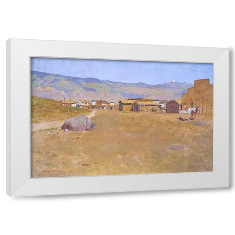 A Mining Town Wyoming White Modern Wood Framed Art Print by Remington, Frederic