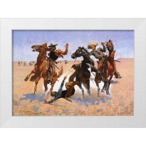 Aiding A Comrade White Modern Wood Framed Art Print by Remington, Frederic