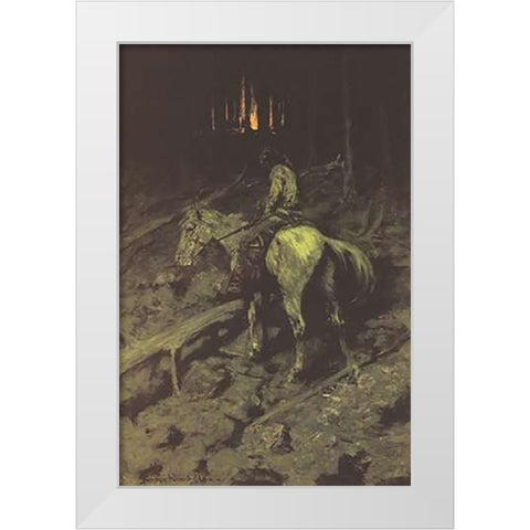 Apache Fire Signal White Modern Wood Framed Art Print by Remington, Frederic