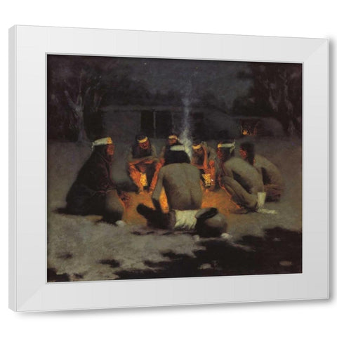 Apache Medicine Song White Modern Wood Framed Art Print by Remington, Frederic