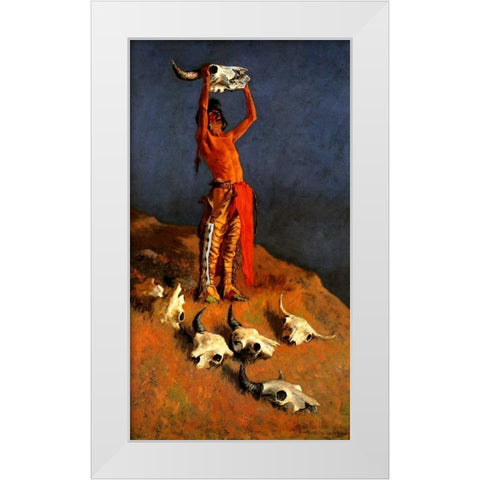 Conjuring Back The Buffalo White Modern Wood Framed Art Print by Remington, Frederic