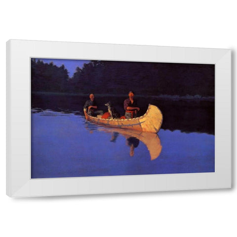 Evening On A Canadian Lake White Modern Wood Framed Art Print by Remington, Frederic
