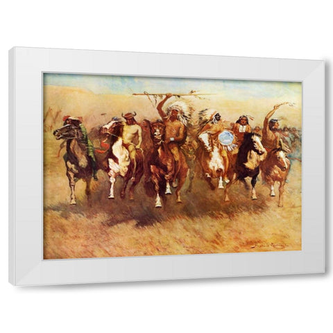 Return Of A Blackfoot War Party White Modern Wood Framed Art Print by Remington, Frederic