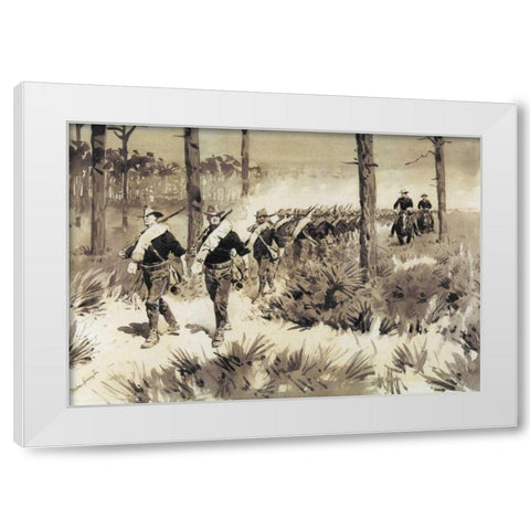 US Troops Practicing Marching In The Palmetto White Modern Wood Framed Art Print by Remington, Frederic