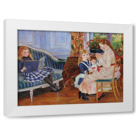 Childrens Afternoon At Wargemont White Modern Wood Framed Art Print by Renoir, Pierre-Auguste