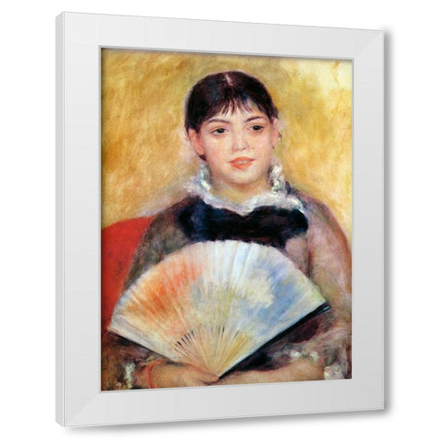 Girl With Fan White Modern Wood Framed Art Print by Renoir, Pierre-Auguste