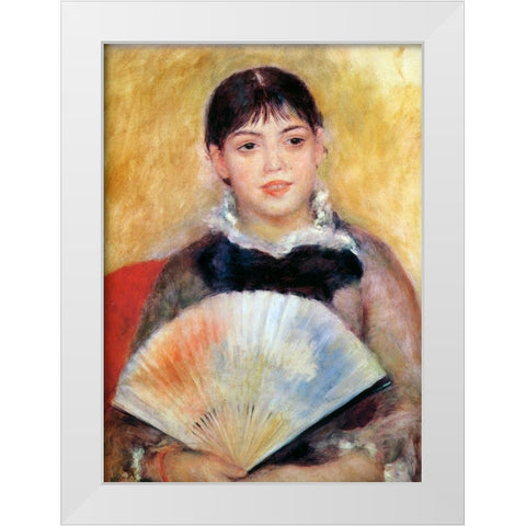 Girl With Fan White Modern Wood Framed Art Print by Renoir, Pierre-Auguste