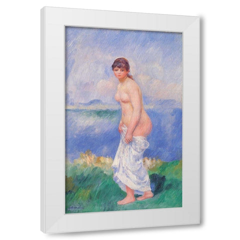 Standing Bather White Modern Wood Framed Art Print by Renoir, Pierre-Auguste