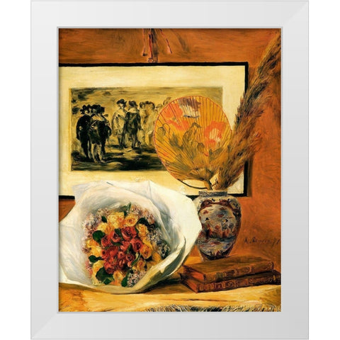 Still Life With Bouquet White Modern Wood Framed Art Print by Renoir, Pierre-Auguste