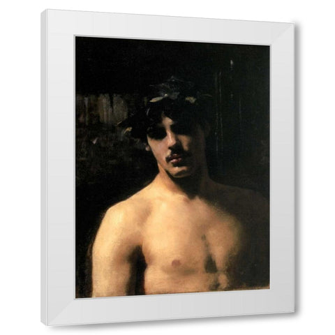 A Male Model with a Wreath of Laurel White Modern Wood Framed Art Print by Sargent, John Singer