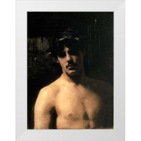 A Male Model with a Wreath of Laurel White Modern Wood Framed Art Print by Sargent, John Singer