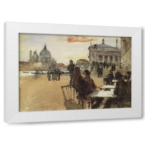 Cafe on the Riva degli Schiavoni White Modern Wood Framed Art Print by Sargent, John Singer