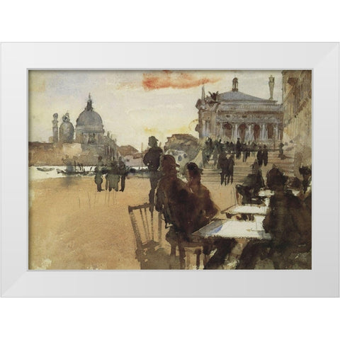 Cafe on the Riva degli Schiavoni White Modern Wood Framed Art Print by Sargent, John Singer