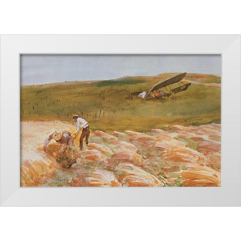Crashed Aeroplane 1918 White Modern Wood Framed Art Print by Sargent, John Singer