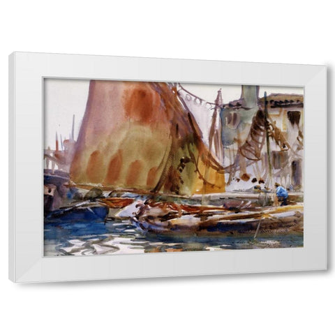 Drying Sails, 1902-04 White Modern Wood Framed Art Print by Sargent, John Singer