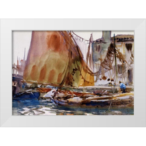 Drying Sails, 1902-04 White Modern Wood Framed Art Print by Sargent, John Singer
