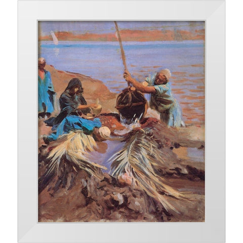 Egyptians Raising Water from Nile, 1890 White Modern Wood Framed Art Print by Sargent, John Singer