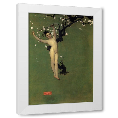 Nude Oriental Youth with Apple Blossom, 1878-79 White Modern Wood Framed Art Print by Sargent, John Singer