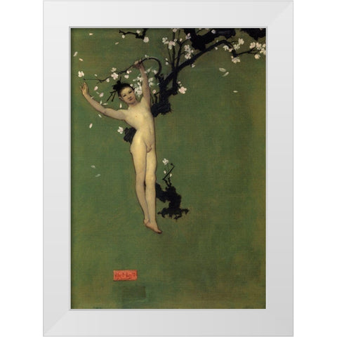 Nude Oriental Youth with Apple Blossom, 1878-79 White Modern Wood Framed Art Print by Sargent, John Singer