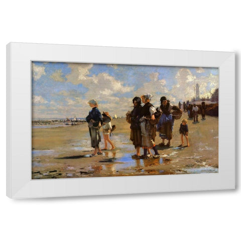 The Oyster Gatherers of Cancale White Modern Wood Framed Art Print by Sargent, John Singer