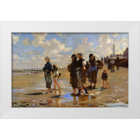 The Oyster Gatherers of Cancale White Modern Wood Framed Art Print by Sargent, John Singer