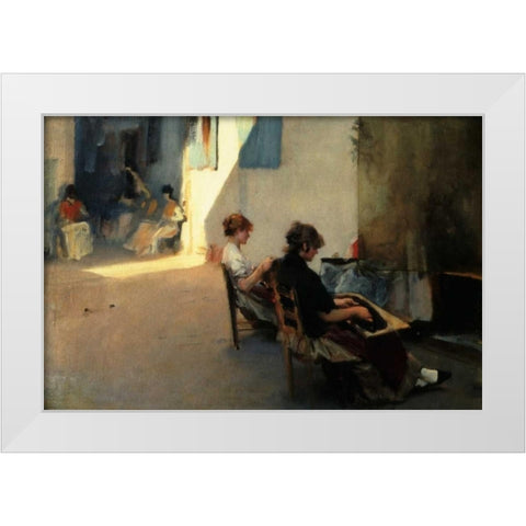 The Venetian Bead Stringers, c. 1880-82 White Modern Wood Framed Art Print by Sargent, John Singer