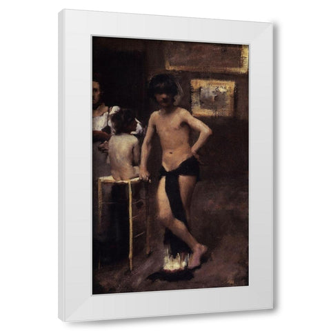 Two Nude Boys and a Woman in a Studio Interior, 1878-79 White Modern Wood Framed Art Print by Sargent, John Singer