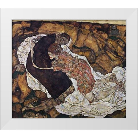 Death And Maiden White Modern Wood Framed Art Print by Schiele, Egon