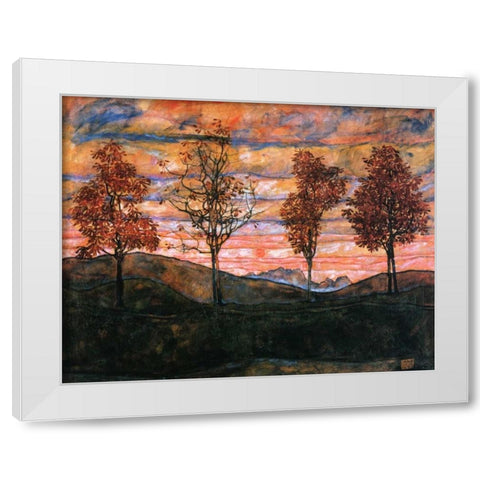 Four Trees 1917 White Modern Wood Framed Art Print by Schiele, Egon