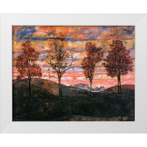 Four Trees 1917 White Modern Wood Framed Art Print by Schiele, Egon
