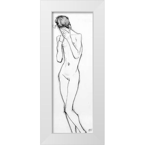 Girl Standing White Modern Wood Framed Art Print by Schiele, Egon