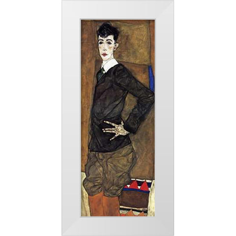 Portrait Of Erich Lederer White Modern Wood Framed Art Print by Schiele, Egon