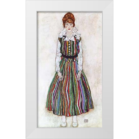 Portrait Of The Artists Wife Standing White Modern Wood Framed Art Print by Schiele, Egon