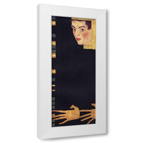 Self Portrait With Spread Fingers White Modern Wood Framed Art Print by Schiele, Egon