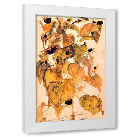 Sunflowers White Modern Wood Framed Art Print by Schiele, Egon
