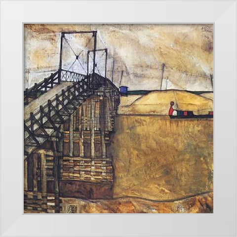 The Bridge White Modern Wood Framed Art Print by Schiele, Egon