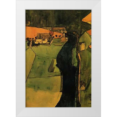 Town On The Blue River 1910 White Modern Wood Framed Art Print by Schiele, Egon