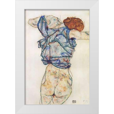 Woman Undressing White Modern Wood Framed Art Print by Schiele, Egon