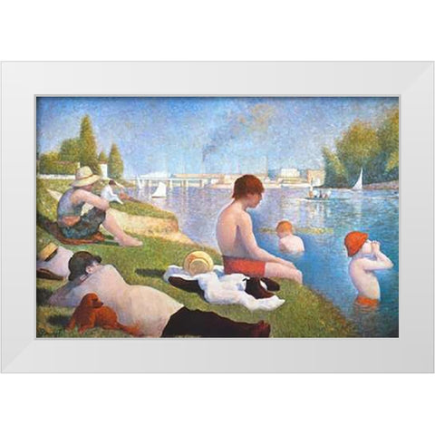 Bathing At Asnieres White Modern Wood Framed Art Print by Seurat, Georges