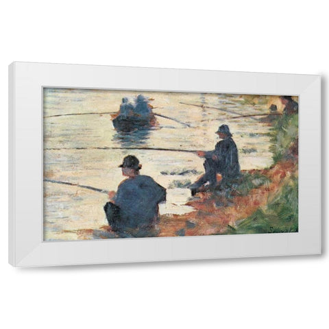 Fisherman White Modern Wood Framed Art Print by Seurat, Georges